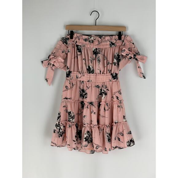 MISA Los Angeles Laiyin Floral Mini Dress Womens Small Off The Shoulder Pink - Picture 5 of 12